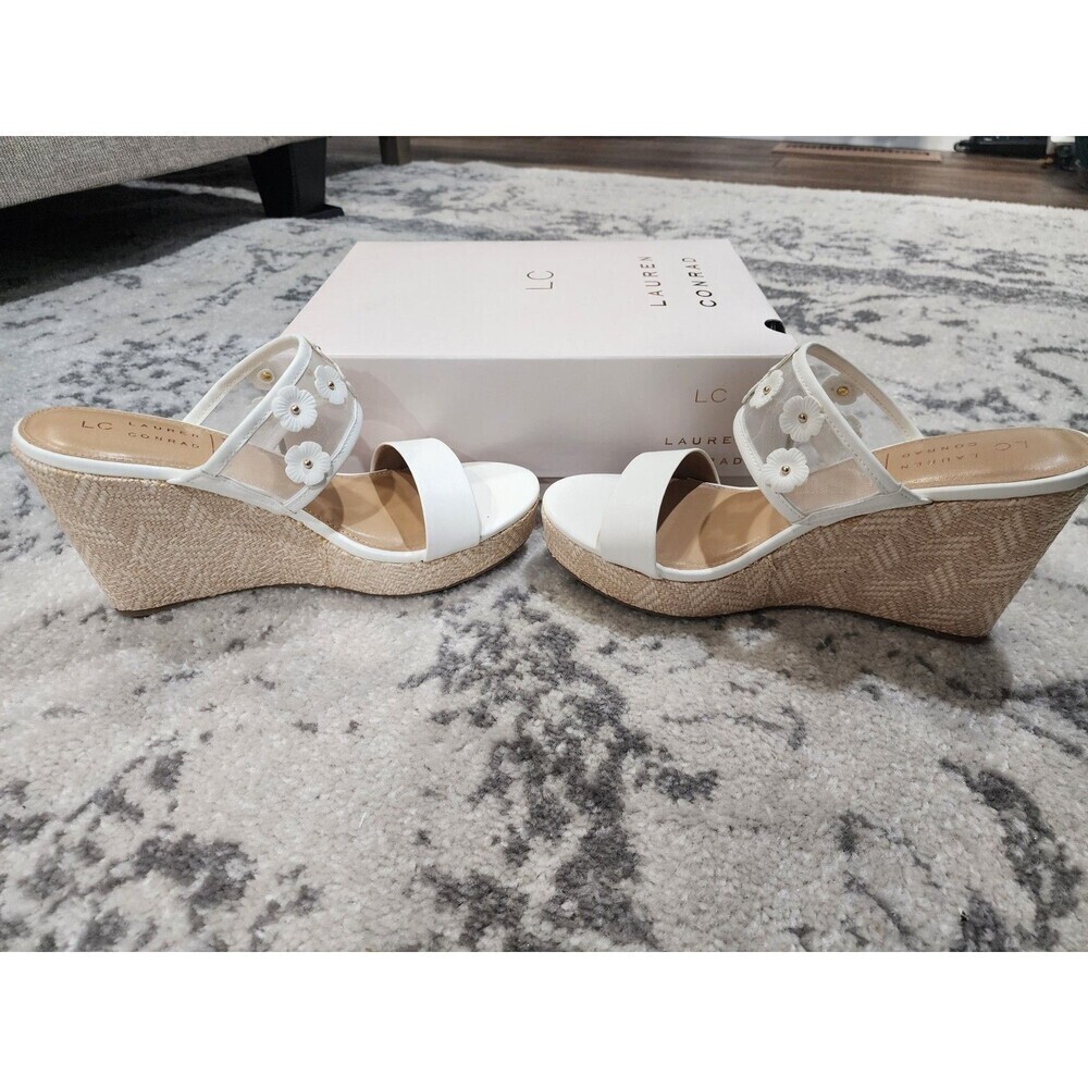 NEW Lauren Conrad SHERIDYN Sandals Size 6 Platform Wedge Flowers Floral White - Picture 3 of 8
